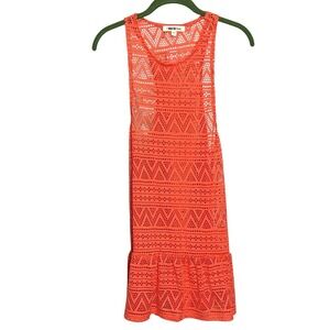 Miken Swim Coral Orange Crochet Ruffle Hem Beach Cover Up Dress Womens Small